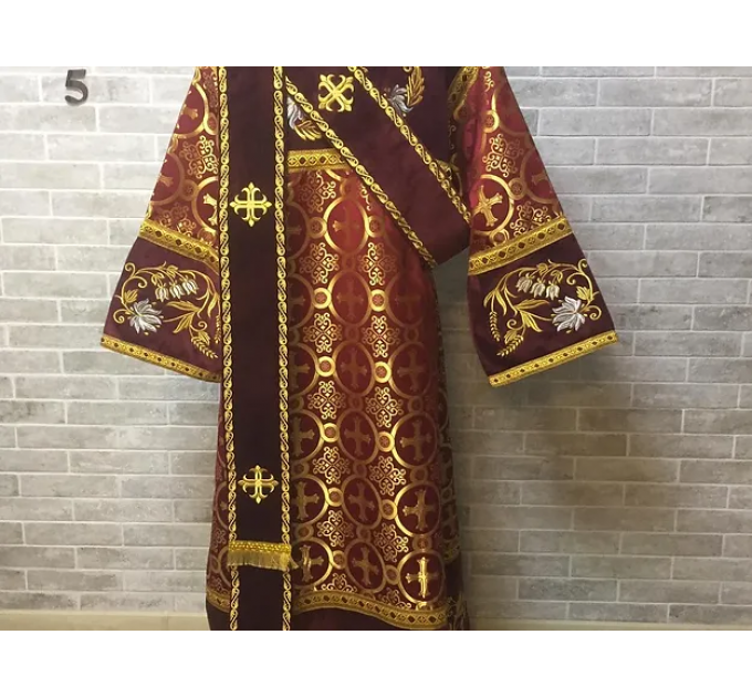 Combined velvet and brocade Deacon's vestments set - Deacon's alb - Orthodox