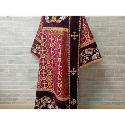 Combined velvet and brocade Deacon's vestments set - Deacon's alb - Orthodox