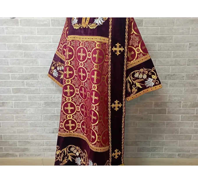 Combined velvet and brocade Deacon's vestments set - Deacon's alb - Orthodox