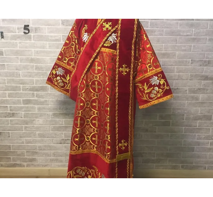 Combined velvet and brocade Deacon's vestments set - Deacon's alb - Orthodox