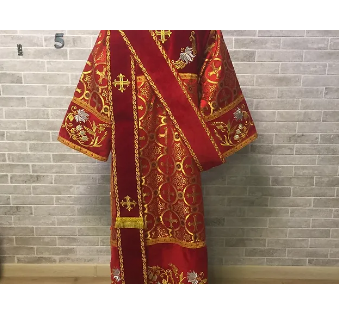 Combined velvet and brocade Deacon's vestments set - Deacon's alb - Orthodox