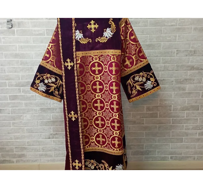 Combined velvet and brocade Deacon's vestments set - Deacon's alb - Orthodox