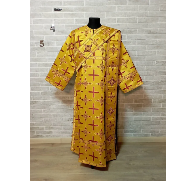 White/silver Deacon's sticharion - Yellow/maroon Orthodox Vestment - Deacons set