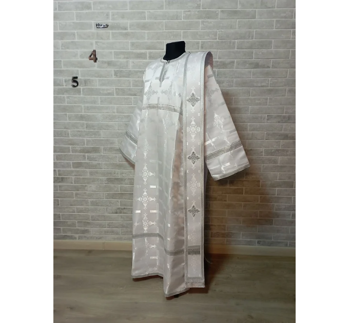 White/silver Deacon's sticharion - Yellow/maroon Orthodox Vestment - Deacons set