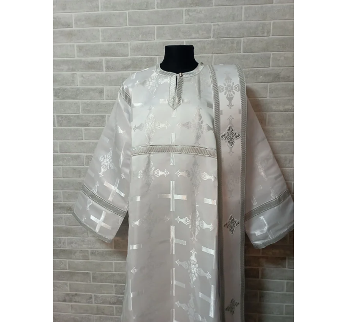 White/silver Deacon's sticharion - Yellow/maroon Orthodox Vestment - Deacons set