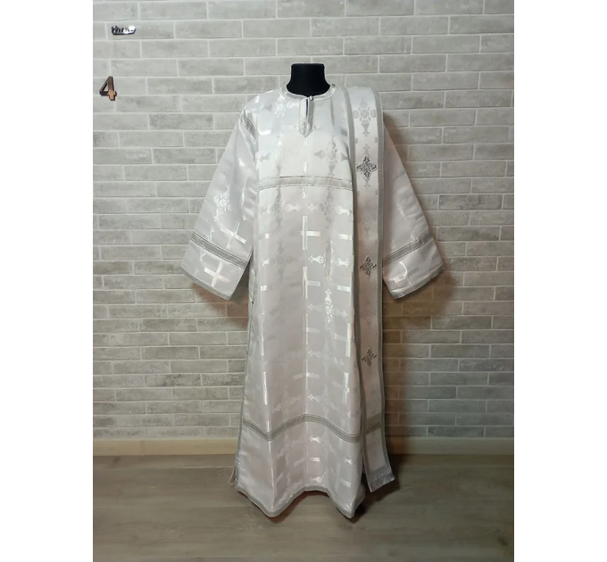 White/silver Deacon's sticharion - Yellow/maroon Orthodox Vestment - Deacons set