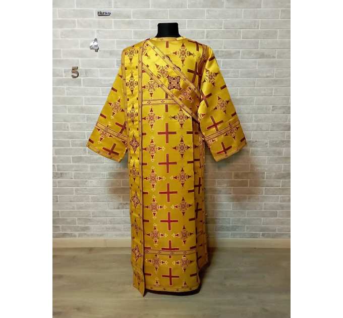 White/silver Deacon's sticharion - Yellow/maroon Orthodox Vestment - Deacons set