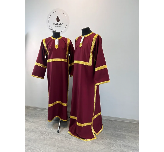 Burgundy Altar Server Reader Robe in gabardine - Stikharion - Surplice - Rochet