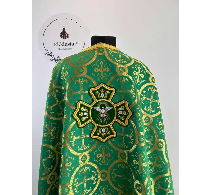 Church vestment with Holy Spirit icon - Greek style priest vestment on brocade