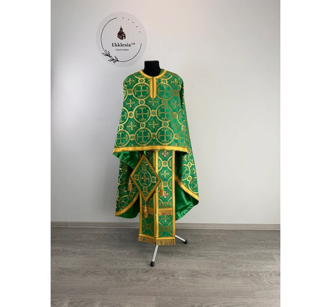Church vestment with Holy Spirit icon - Greek style priest vestment on brocade