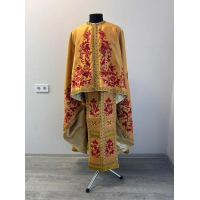 Gold Greek vestment with burgundy embroidery - Priest robe - Orthodox vestments