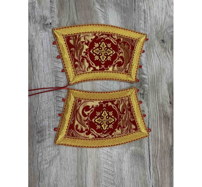 Orthodox stole and cuffs in Greek brocade - Yellow communion set for priest