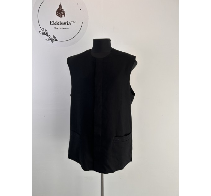 Embroidered vest in viscose - Black Waistcoat - Priest black vest no sleeves