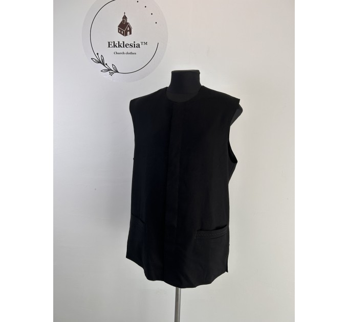 Embroidered vest in viscose - Black Waistcoat - Priest black vest no sleeves