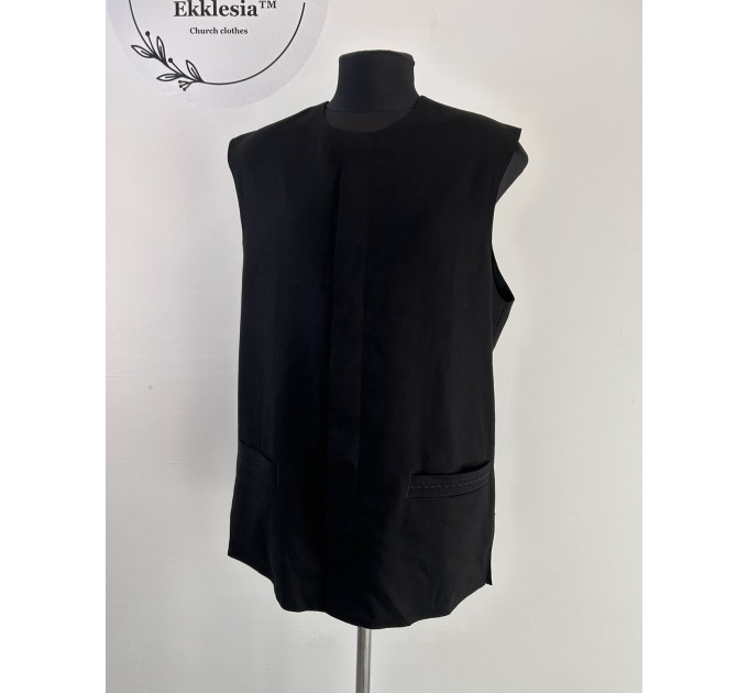 Embroidered vest in viscose - Black Waistcoat - Priest black vest no sleeves