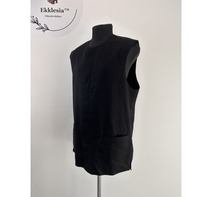 Embroidered vest in viscose - Black Waistcoat - Priest black vest no sleeves