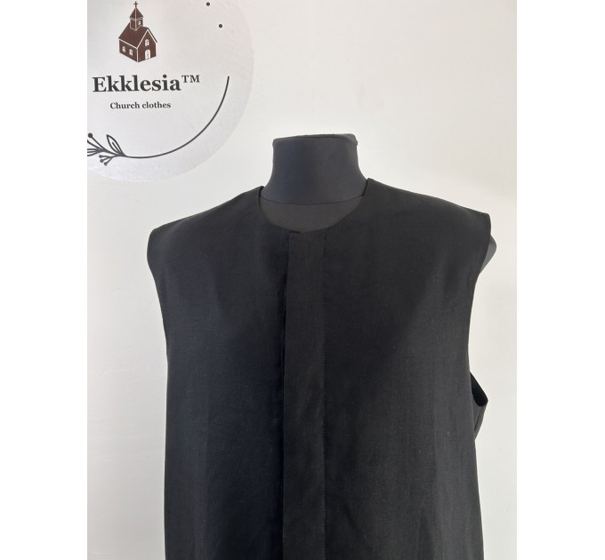 Embroidered vest in viscose - Black Waistcoat - Priest black vest no sleeves