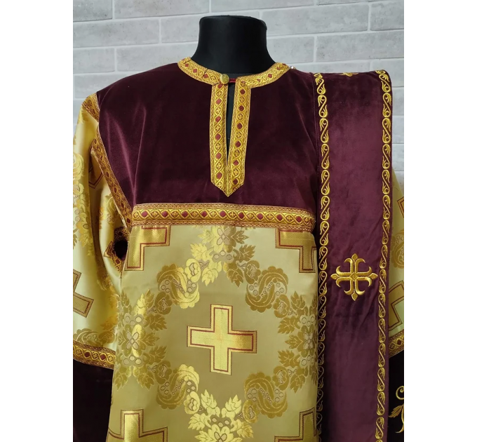 Combined velvet and brocade Protodeacon's sticharion with Double Greek orarion