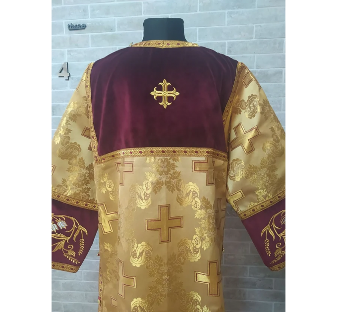 Combined velvet and brocade Protodeacon's sticharion with Double Greek orarion