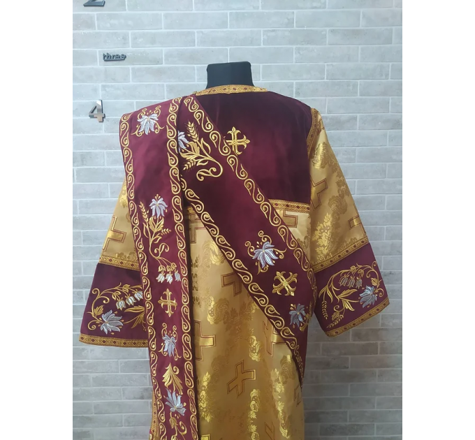 Combined velvet and brocade Protodeacon's sticharion with Double Greek orarion