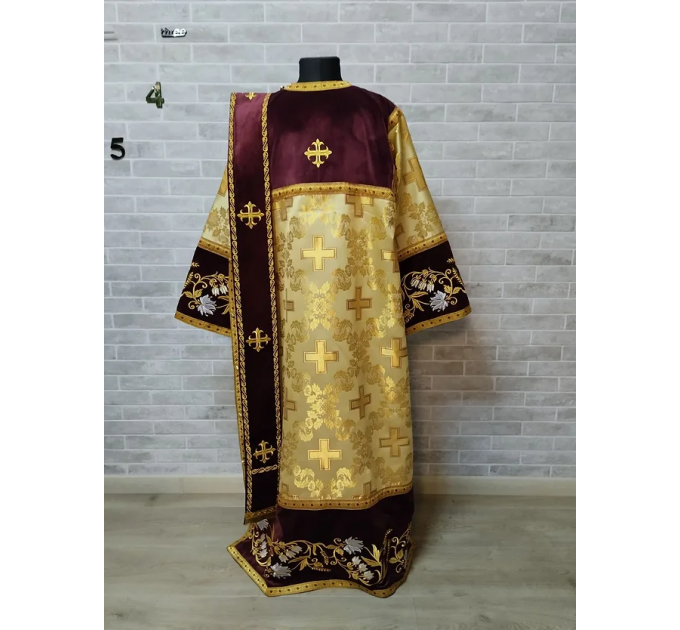 Combined velvet and brocade Protodeacon's sticharion with Double Greek orarion