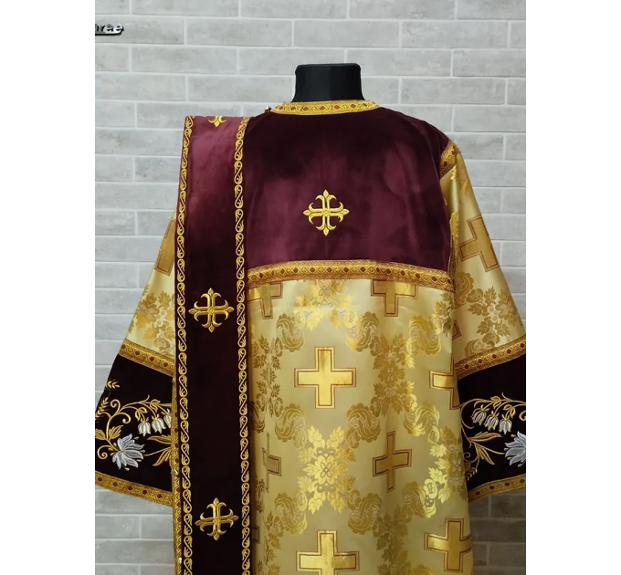 Combined velvet and brocade Protodeacon's sticharion with Double Greek orarion