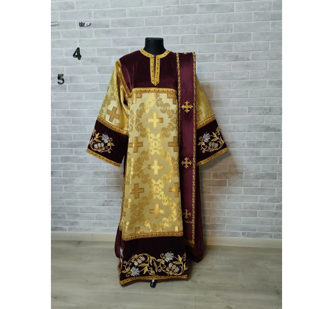 Combined velvet and brocade Protodeacon's sticharion with Double Greek orarion