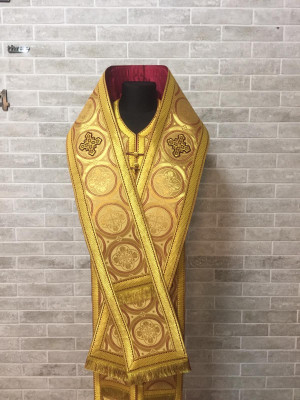 Bishop's Communion set in nonmetallic brocade - Bishop Stole and cuffs in brocade - Bishop set - Small omophorion - Epitrachilion and cuffs