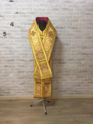 Bishop's Communion set in nonmetallic brocade - Bishop Stole and cuffs in brocade - Bishop set - Small omophorion - Epitrachilion and cuffs