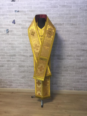 Bishop's Communion set in nonmetallic brocade - Bishop Stole and cuffs in brocade - Bishop set - Small omophorion - Epitrachilion and cuffs
