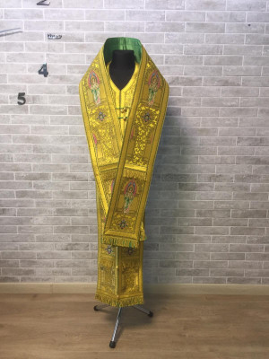 Bishop's Communion set in brocade - Bishop's Stole and cuffs in Greek brocade - Bishop's set - Small omophorion - Epitrakhilion and cuffs