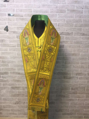 Bishop's Communion set in brocade - Bishop's Stole and cuffs in Greek brocade - Bishop's set - Small omophorion - Epitrakhilion and cuffs