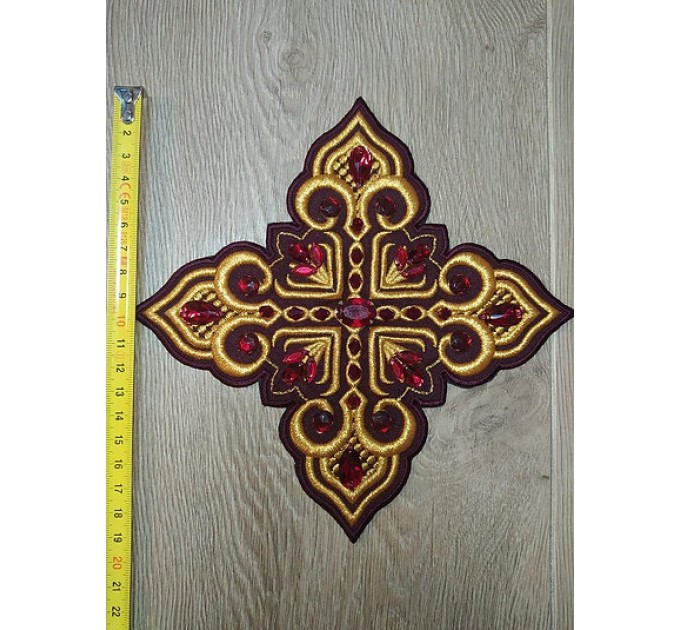 Set of 14 embroidered crosses with decorative stones