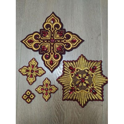 Set of 14 embroidered crosses with decorative stones