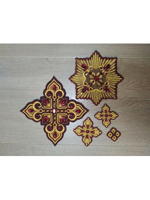 Set of 14 embroidered crosses with decorative stones