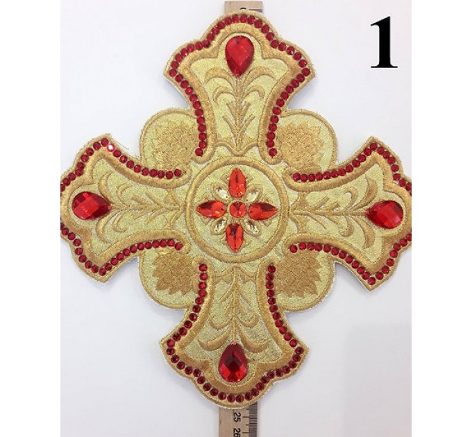 Set of 14 embroidered crosses for vestments with stones