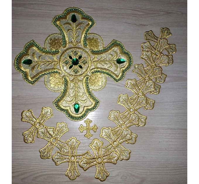 Set of 14 embroidered crosses for vestments with stones