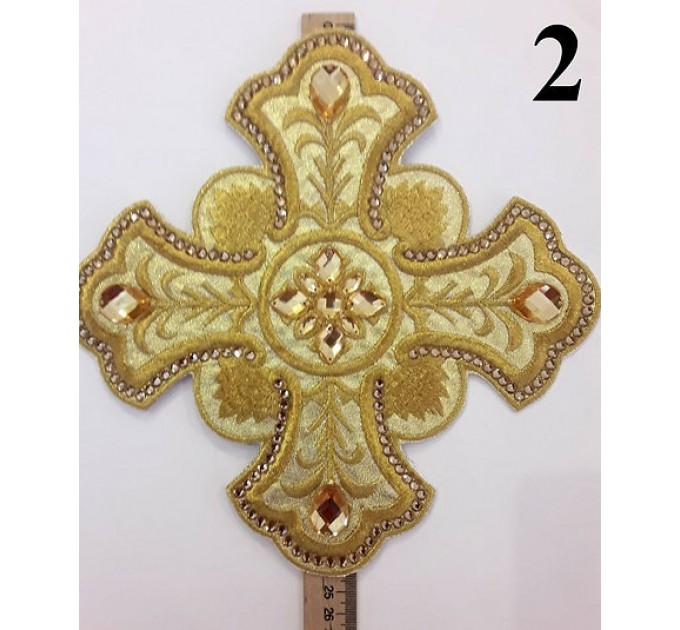 Set of 14 embroidered crosses for vestments with stones