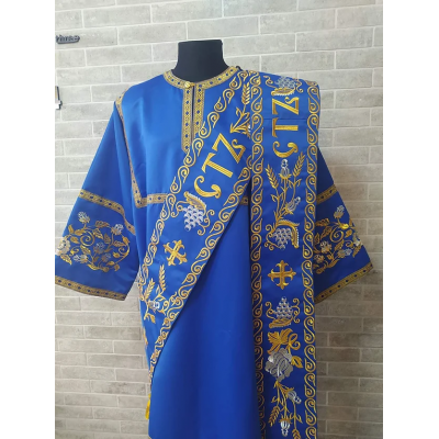 Embroidered Deacon's Vestment with Slavic double orar - Protodeacon's blue orar