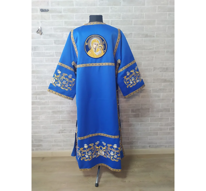 Embroidered Deacon's Vestment with Slavic double orar - Protodeacon's blue orar