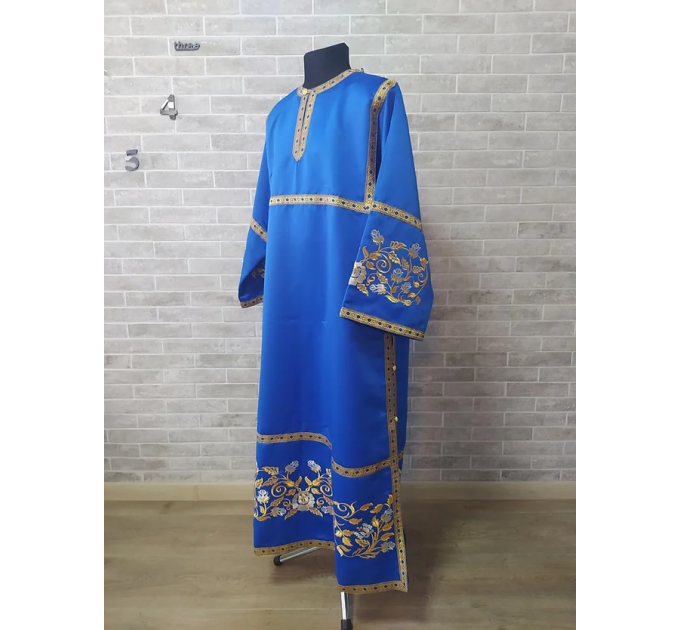 Embroidered Deacon's Vestment with Slavic double orar - Protodeacon's blue orar