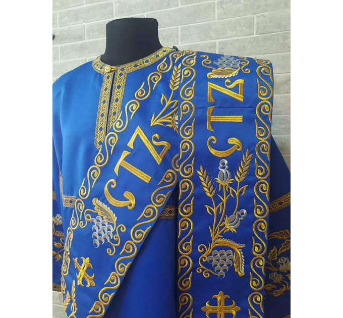 Embroidered Deacon's Vestment with Slavic double orar - Protodeacon's blue orar