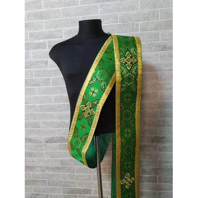 Green double orar in greek style - Protodeacon's orarion in brocade - Orthodox