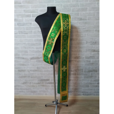 Green double orar in greek style - Protodeacon's orarion in brocade - Orthodox