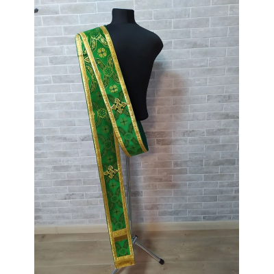 Green double orar in greek style - Protodeacon's orarion in brocade - Orthodox