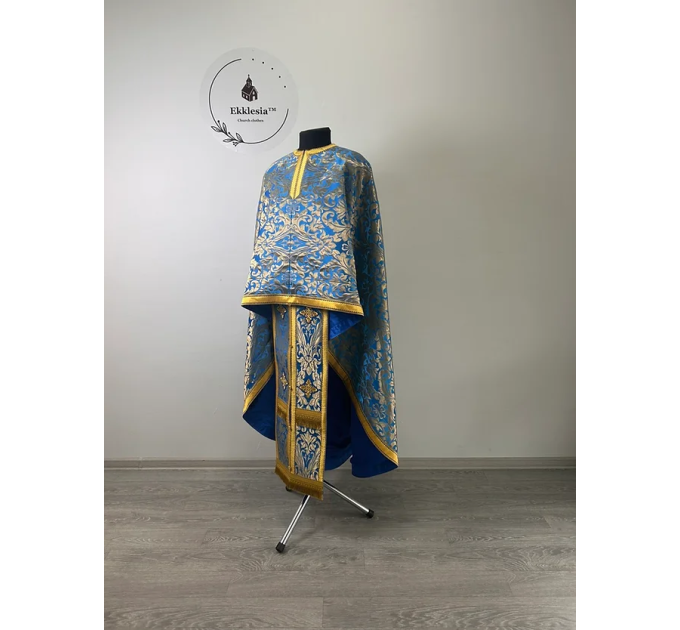 Blue priest's vestment in metallic brocade - Orthodox liturgical vestment set