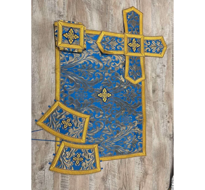 Blue priest's vestment in metallic brocade - Orthodox liturgical vestment set