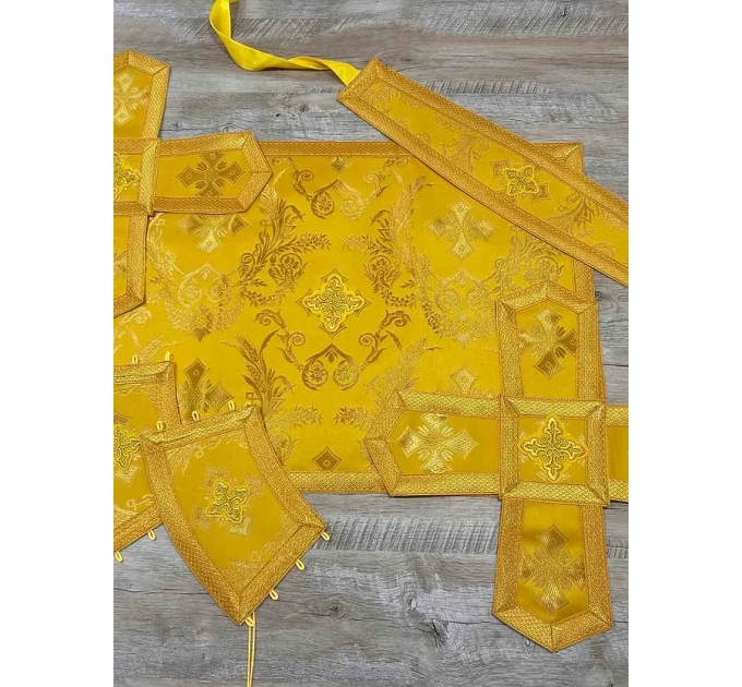 Yellow liturgical vestment - Priest vestmenton brocade - Church garment - Phelon