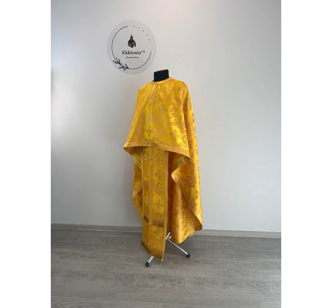Yellow liturgical vestment - Priest vestmenton brocade - Church garment - Phelon