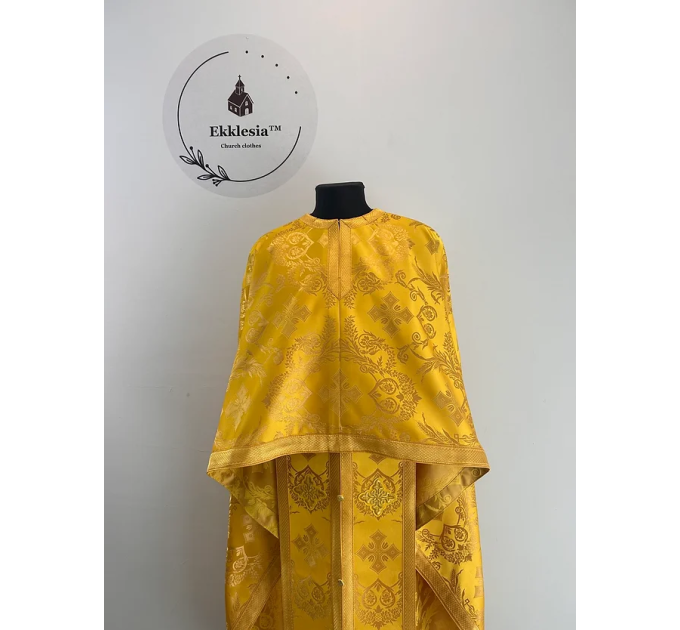 Yellow liturgical vestment - Priest vestmenton brocade - Church garment - Phelon